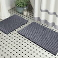 thumbnail image 1 of Zebrux Non Slip Thick Shaggy Chenille Bathroom Rugs, Bath Mats for Bathroom Extra Soft and Absorbent - Striped Bath Rugs Set for Indoor/Kitchen (20 x 30 + 15 x 23'', Dark Gray), 1 of 5