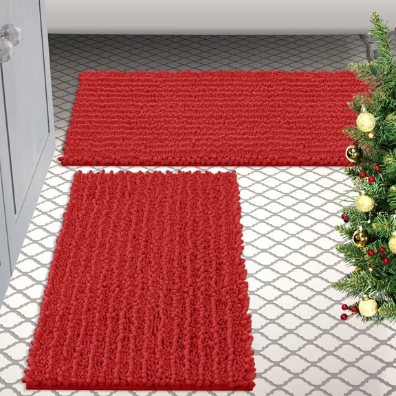 Zebrux Non Slip Thick Shaggy Chenille Bathroom Rugs, Bath Mats for Bathroom Extra Soft and Absorbent - Striped Bath Rugs Set for Indoor/Kitchen.