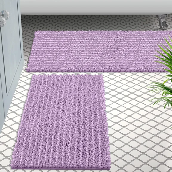 Zebrux Non Slip Thick Shaggy Chenille Bathroom Rugs, Bath Mats for Bathroom Extra Soft and Absorbent - Striped Bath Rugs Set for Indoor/Kitchen.