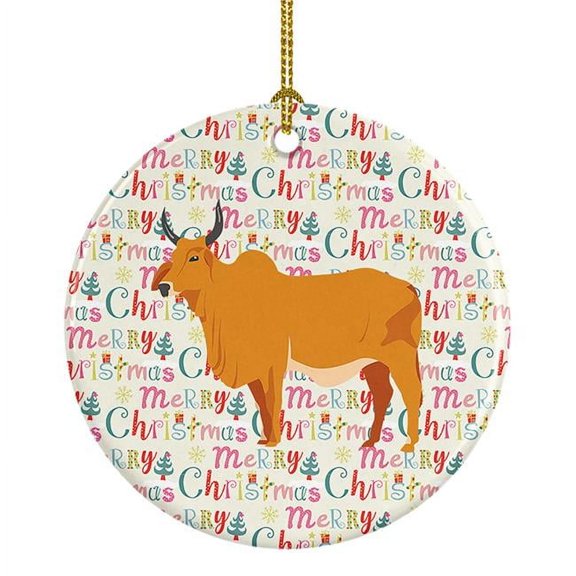 Zebu Indicine Cow Christmas Ceramic Ornament 2.8 in x 2.8 in