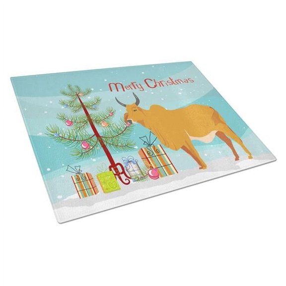 Zebu Indicine Cow Christmas Glass Cutting Board - Large