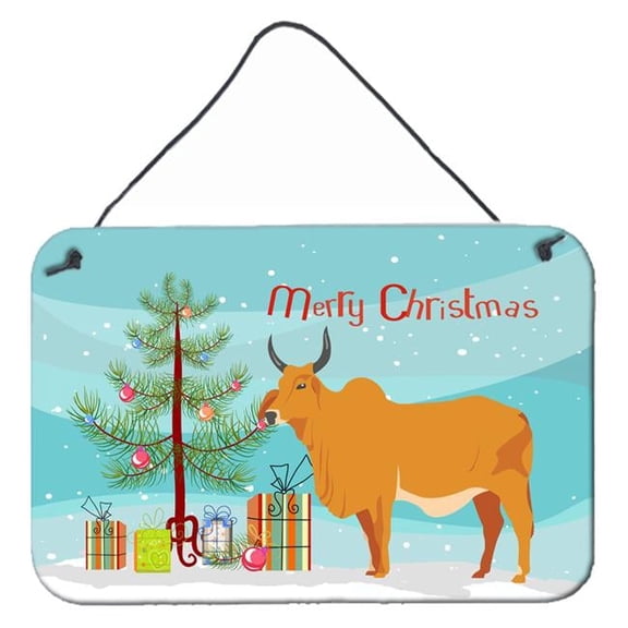 Zebu Indicine Cow Christmas Wall or Door Hanging Prints 8 inches by 12 inches