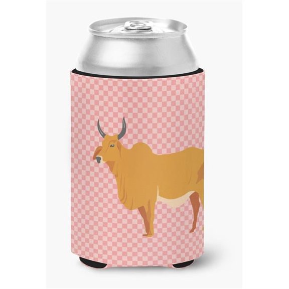 Zebu Indicine Cow Pink Check Can or Bottle Hugger - Pink