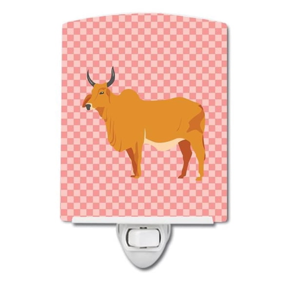 Zebu Indicine Cow Pink Check Ceramic Night Light