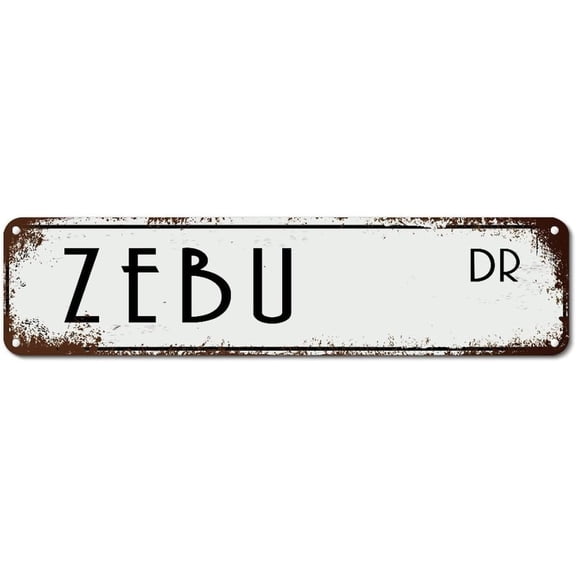 Zebu Street Sign Zebu Lover Tin Sign Farmyard Animal Metal Tin Sign Custom Decorative Wall Art Vintage Metal Plaque Sign for Home Kitchen Bathroom Garage 4"x16"