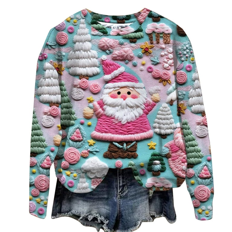 Casual Santa Claus Sequins O Neck Tops Casual Santa Claus Sequins O Neck Tops