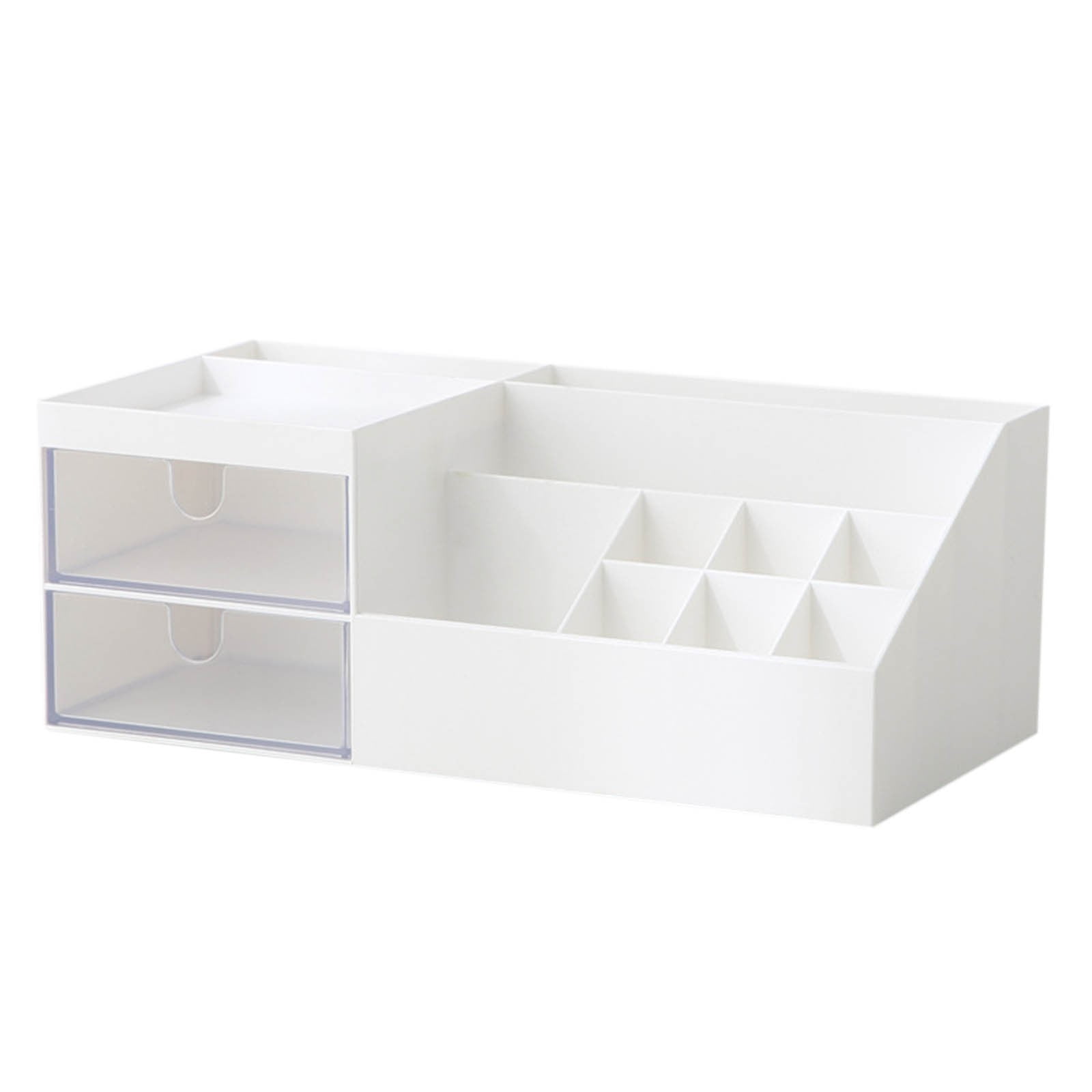 Makeup Organizer Desk Storage Display Box with 2 Drawers in White