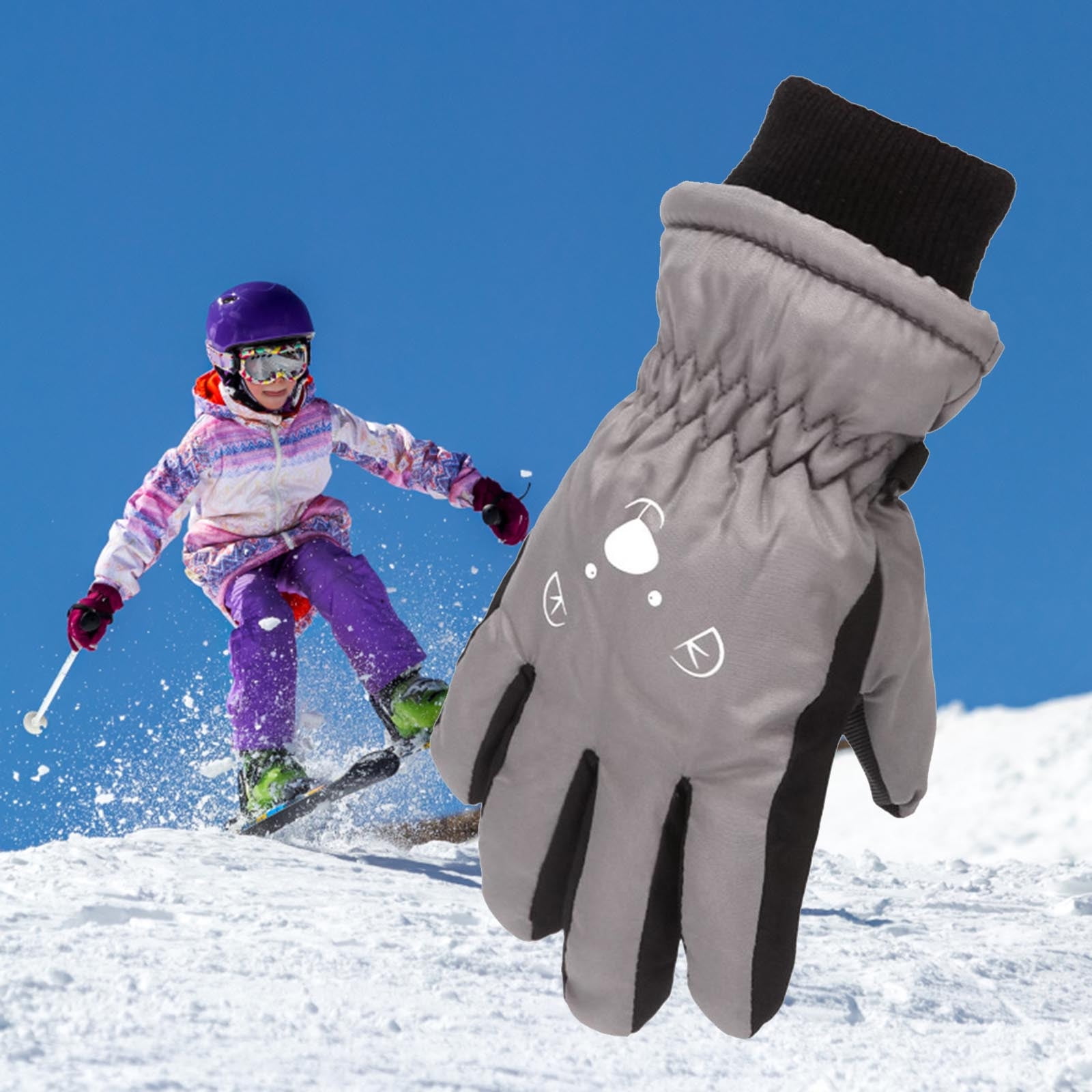 Zeceouar Kids Winter Snow Ski Gloves Toddler Waterproof Insulated Warm Glove  for Girls Boys Outdoor Thermal Snow Mitten for Cold Weather (3-6Years) 