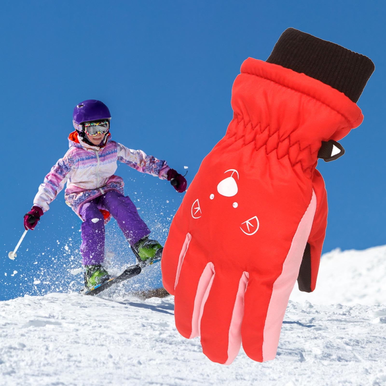 Zeceouar Kids Winter Snow Ski Gloves Toddler Waterproof Insulated Warm Glove  for Girls Boys Outdoor Thermal Snow Mitten for Cold Weather (3-6Years) 