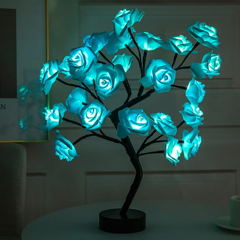 Zeceouar Rose Flower Tree Lamp 32 Led Colors Changing Light Up Rose Table Lamp Valentine s Day Home Decor Battery Powered Artificial Flower Bonsai Tree Lights for Bedroom Party Wedding Decorations Wal...