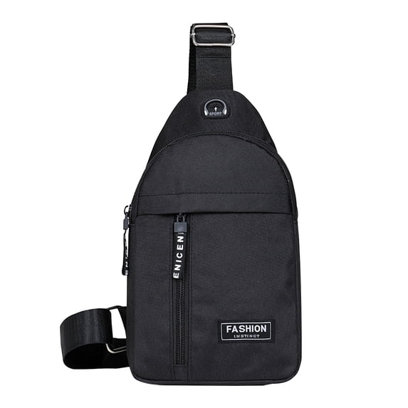 Zeceouar Unisex Oxford Cloth Sling Bag with Earphone Hole, Black