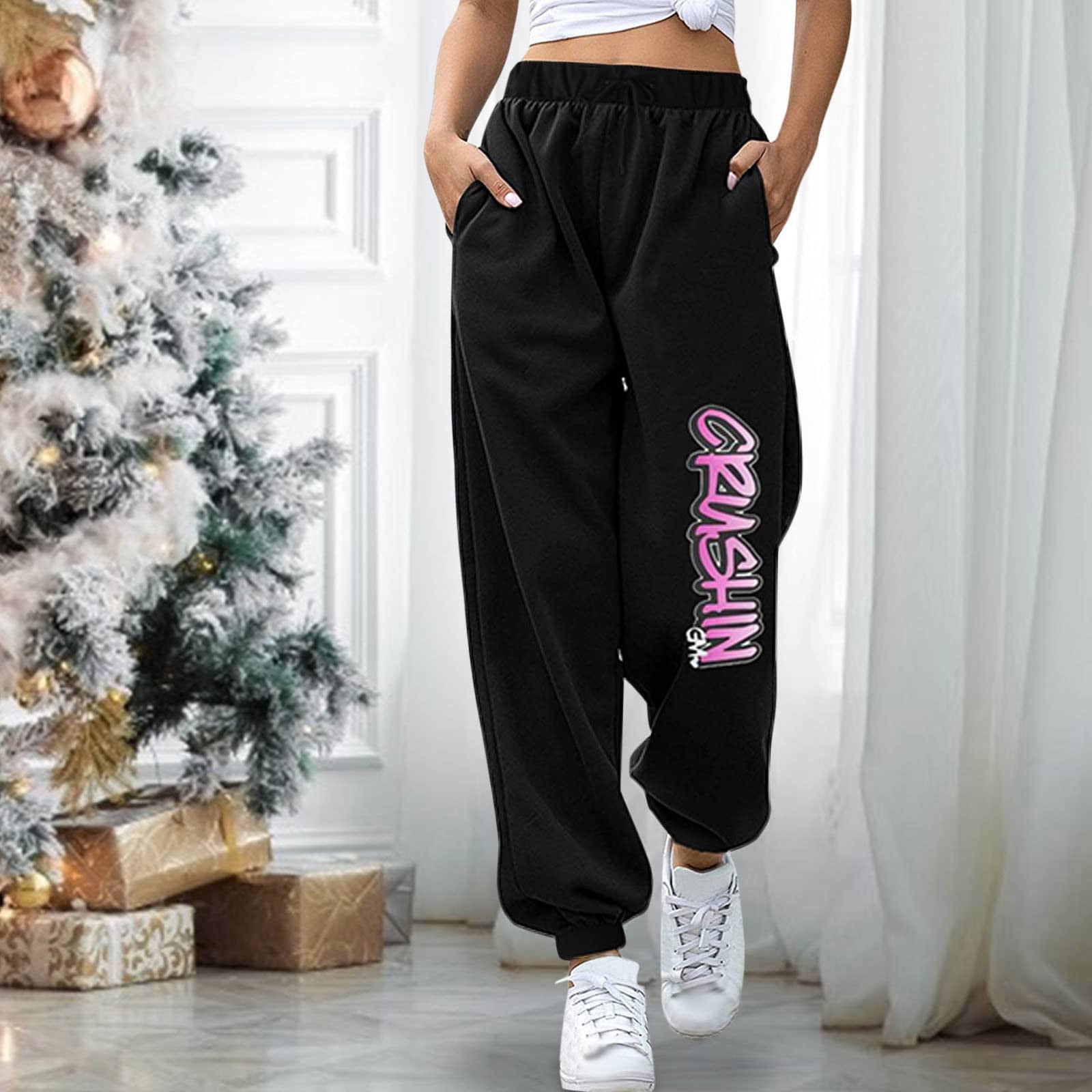 Zeceouar Winter-Clearance 2022!Womens Fashion Fleece Lined Sweatpants  Pockets Plus Size Casual Plush Warm Thermal Snow Pants Velvet Harun Pants  Thick Joggers for Women 