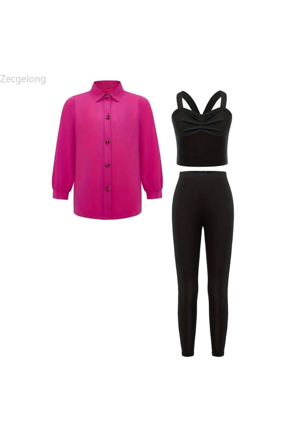 3 Piece Girls Outfits Long Sleeve Top With Sleeveless Shirt And Leggings Fashionable Tween Coordinated Casual Wear Comfy School Ensemble Girls 3 Piece Sets Age 8-9 Years