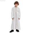 thumbnail image 1 of Zecgelong Arabic Thobe Thobe Long Sleeve Kaftan Crew Robe National Teenage Boys Long Sleeve Embroidered Robe Set Arab Children's Wear Robe, 1 of 7