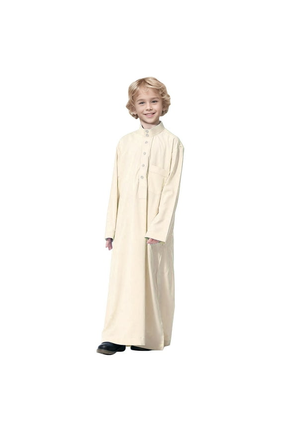 Arabic Thobe Thobe Long Sleeve Kaftan Crew Robe National Teenage Boys Long Sleeve Embroidered Robe Set Arab Children's Wear Robe Boys Romper Outfits Size 4-5 Years