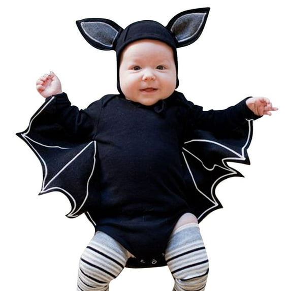 Zecgelong Baby Bat My 1st Outfit Newborn Baby Boy Girl Black Bat Long Sleeve Romper Bodysuit With Hats Boys Rompers For Birthday Size 3-6 Months