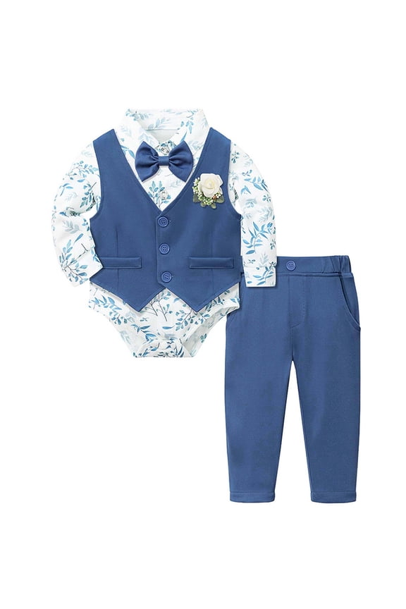Baby Boy Clothes Suits Tuxedo Gentleman Outfits Formal Dress Shirt+Vest+Pants Baby Suit Sets Boys Outfits Size 3-6 Months