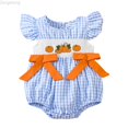 thumbnail image 1 of Zecgelong Baby Girl Pumpkin Embroidery Romper Flutter Sleeve Bodysuit Fall Party Outfit Blue Size 0-18M, 1 of 7