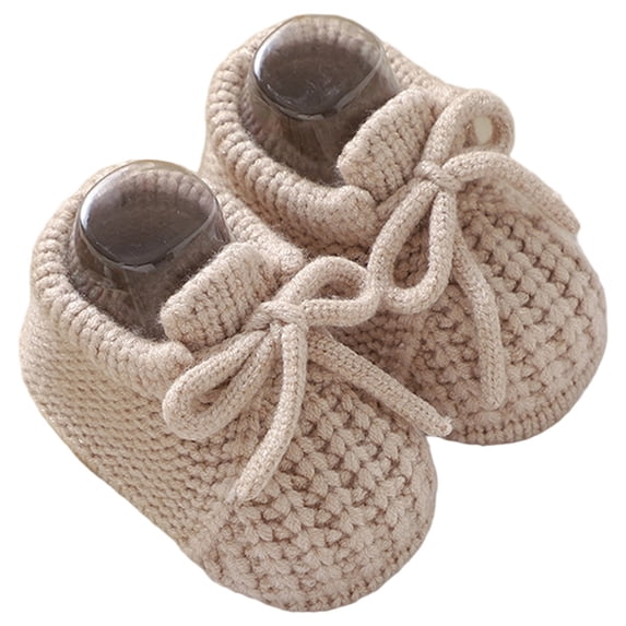 Zecgelong Baby Girls First Walking Shoes Soft Sole Knit Booties With Bow For Infant Toddler Winter Indoor Outdoor Suitable For 0 12 Months Baby Sneakers Size US:5 Yellow