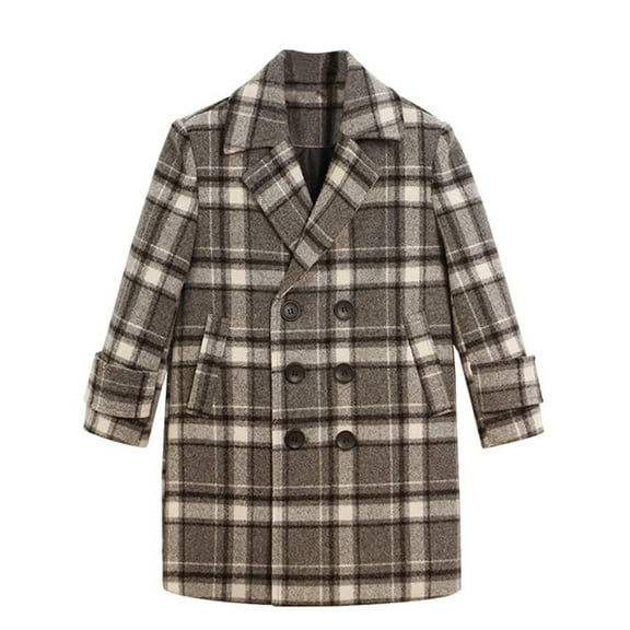 Zecgelong Boy's Wool Double Trench Jacket Warm Plaid Peacoat Size 3-4 Years