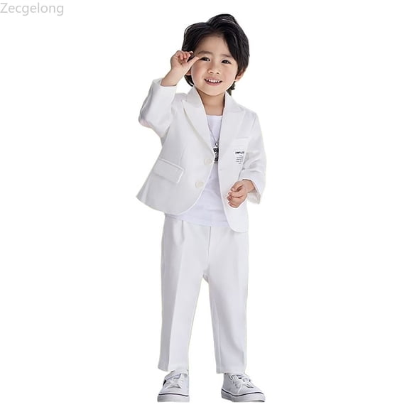 Zecgelong Boys Business Suits Coat 3 Piece Outfit Tuxedo Set For Kids Formal Suit For Boys With Pants Necklace Set Slim Boys Long Sleeve Suit Sets for Boys 3-4 Years