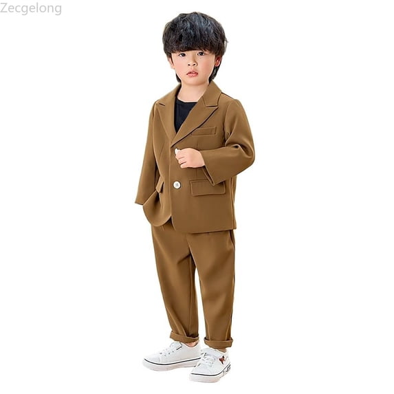 Zecgelong Boys Business Suits Coat 3 Piece Outfit Tuxedo Set For Kids Formal Suit For Boys With Pants Necklace Set Slim Boys Long Sleeve Suit Sets for Boys 9-10 Years