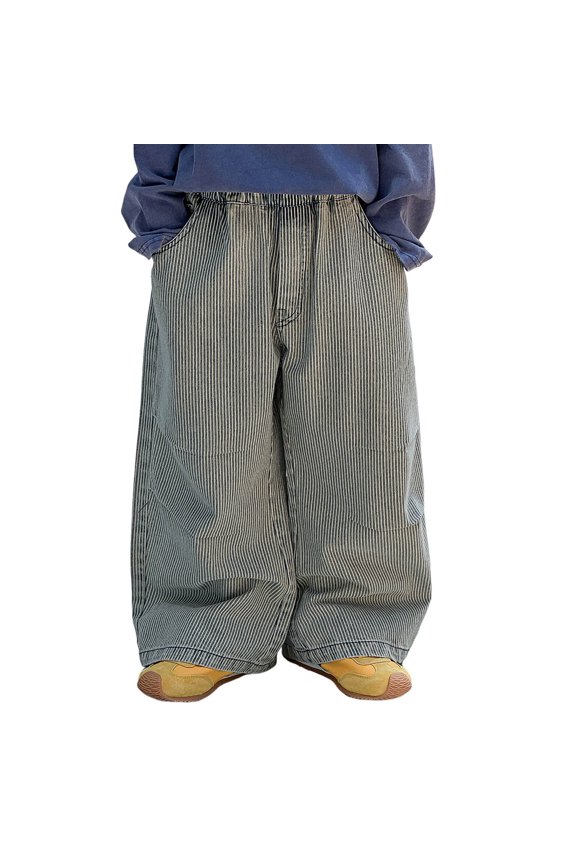 Boys Casual Pants Autumn Korean Style Striped Embroidery Comfortable Kids Trousers For Daily Wear And Outdoor Activities Boys -Lined Pants Size 18-24 Months