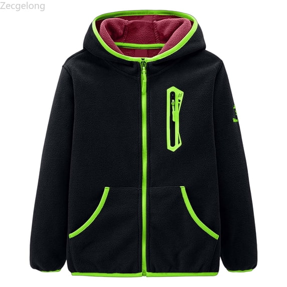 Zecgelong Boys Fleece Jacket With Hood Soft Lightweight Windproof Outerwear For Kids Sports Winter Warm Coat
