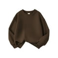 thumbnail image 1 of Zecgelong Boys Girls Pullover Sweatshirts Crewneck Long Sleeve Tops Kids Solid Color Loose Casual Sweatshirt,Brown 8-9 Years, 1 of 3