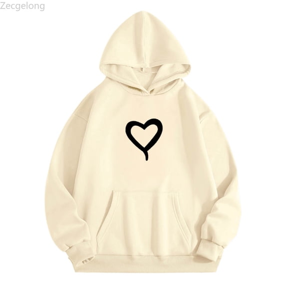 Zecgelong Boys Hoodies & Sweatshirts For Kids Cozy Pullover With Heart Print Long Sleeve Pocket Hoodie For Casual Wear And Everyday Style Beige,Size 2-3 Years