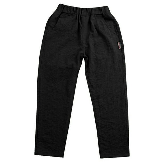 Zecgelong Boys Linen Pants Long Casual Trousers For Kids Spring Summer Outdoor Play Comfortable Elastic Waist Boys Fleece-Lined Pants Size 4-5 Years