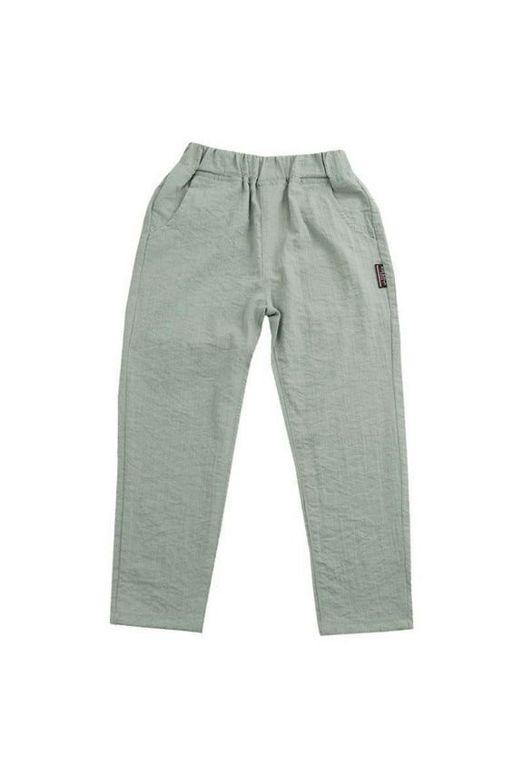 Boys Linen Pants Long Casual Trousers For Kids Spring Summer Outdoor Play Comfortable Elastic Waist Boys Fleece-Lined Pants Size 5-6 Years