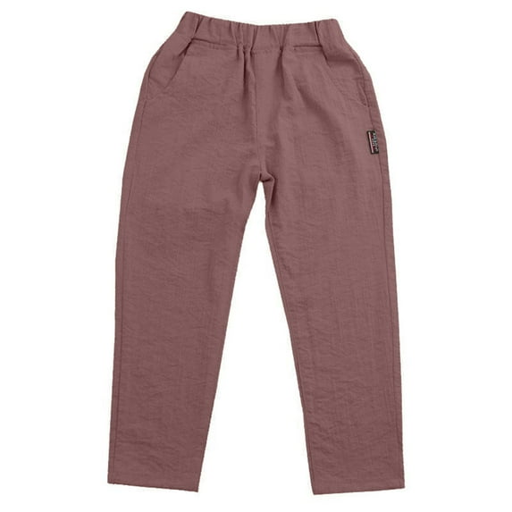 Zecgelong Boys Linen Pants Long Casual Trousers For Kids Spring Summer Outdoor Play Comfortable Elastic Waist Boys Fleece-Lined Pants Size 6-7 Years