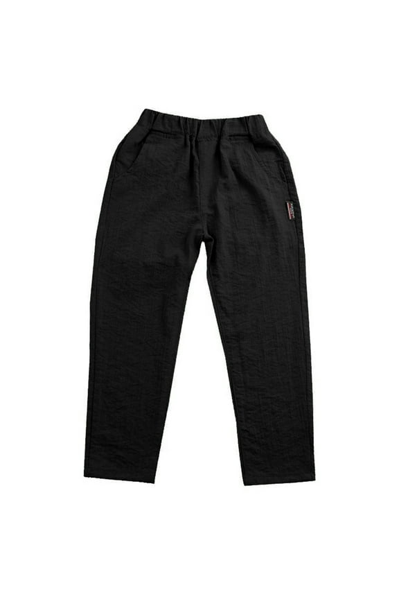 Boys Linen Pants Long Casual Trousers For Kids Spring Summer Outdoor Play Comfortable Elastic Waist Boys Fleece-Lined Pants Size 7-8 Years
