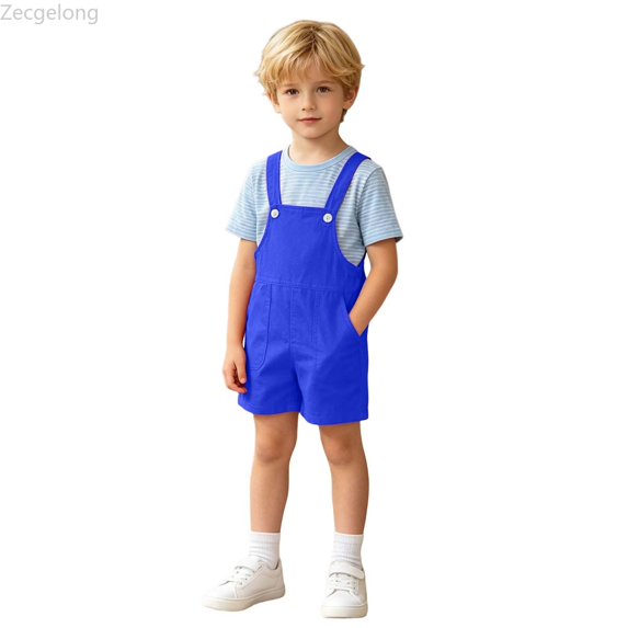 Zecgelong Boys Overall Shorts Comfortable Soft with Pockets Suspender Shorts for 4-16 Years