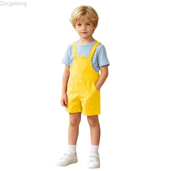 Zecgelong Boys Overall Shorts Comfortable Soft with Pockets Suspender Shorts for 4-16 Years