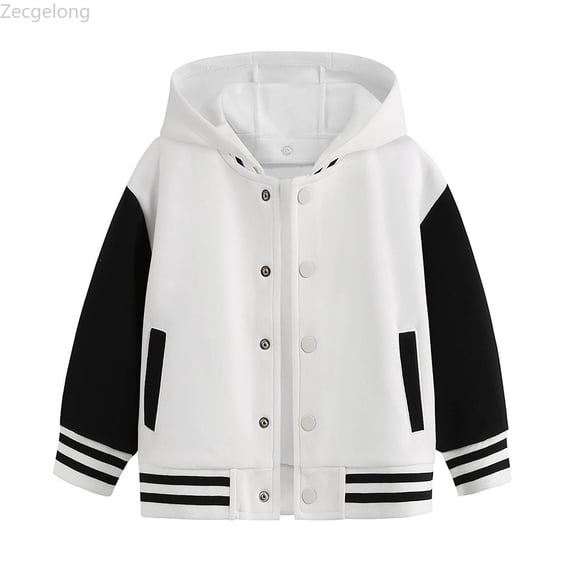 Zecgelong Child Boys Girls Autumn Spring Long Sleeved Color Block Baseball Hooded Coat Top Clothes