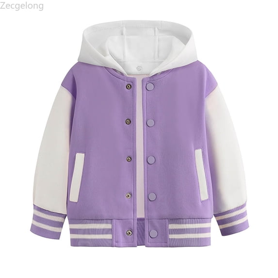 Zecgelong Child Boys Girls Autumn Spring Long Sleeved Color Block Baseball Hooded Coat Top Clothes