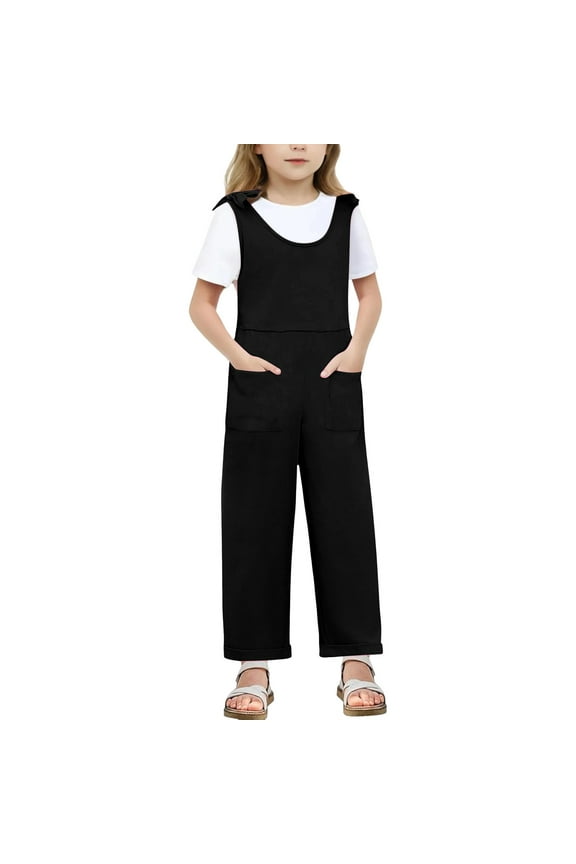 Children Kids Girls Sleeveles Suspenders Romper Jumpsuit Long Straight Pants With Pocket Girls Summer Rompers Size 5-6 Years