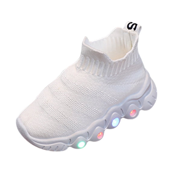 Zecgelong Children Shoes Thick Soled Sneakers Fashionable And Casual Luminous Light Shoes Soft Soled On Sneakers Girls Athletic Shoes Size US:10 White