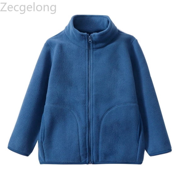 Zecgelong Children's Fleece Jacket Solid Color Stand Up Collar Zipper Shirt For Autumn And Winter Children's School Warm