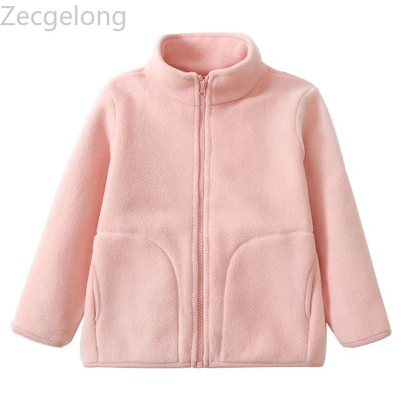 Zecgelong Children's Fleece Jacket Solid Color Stand Up Collar Zipper Shirt For Autumn And Winter Children's School Warm