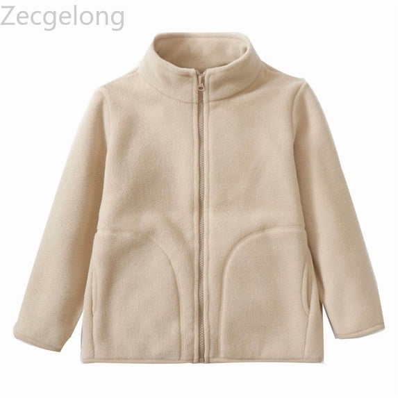 Zecgelong Children's Fleece Jacket Solid Color Stand Up Collar Zipper Shirt For Autumn And Winter Children's School Warm