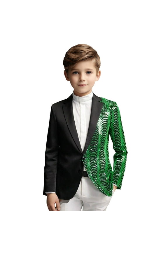 Children's Prom Party Suit Solid Color Fashion Sequin Slim Fit Long Sleeve Youth Lapel Casual Coat Size 8 Y