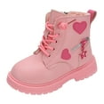 thumbnail image 1 of Zecgelong Children's Winter Leather Lace Up Stylish Color Matching Side Zipper Boots Girls' Ankle Boots‌ 11.5-12 Years, 1 of 5