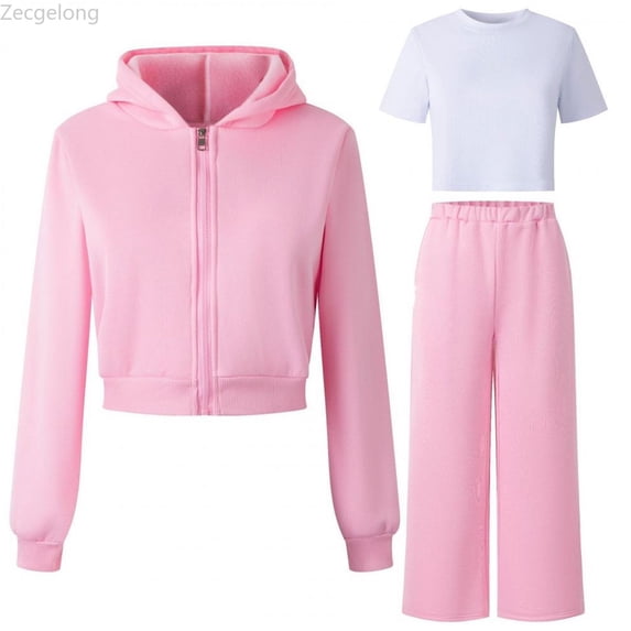 Zecgelong Girls 2 Piece Hooded Tracksuit Soft Comfy Athletic Outfit With Long Sleeve Top And Pants For Play And Casual Wear Girls 3 Piece Sets Age 8-9 Years