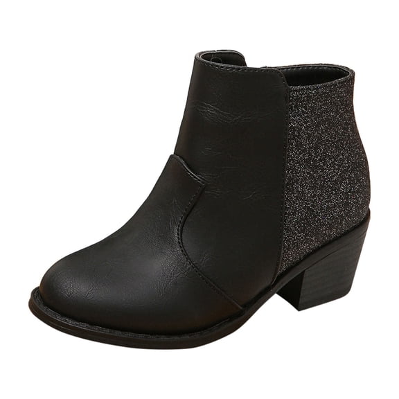Zecgelong Girls Ankle Boots Solid Black Classic Versatile Side Zipper Thick Heel Square Heel Little Kid And Big Kids Short Boots Waterproof Girls' Boots 1