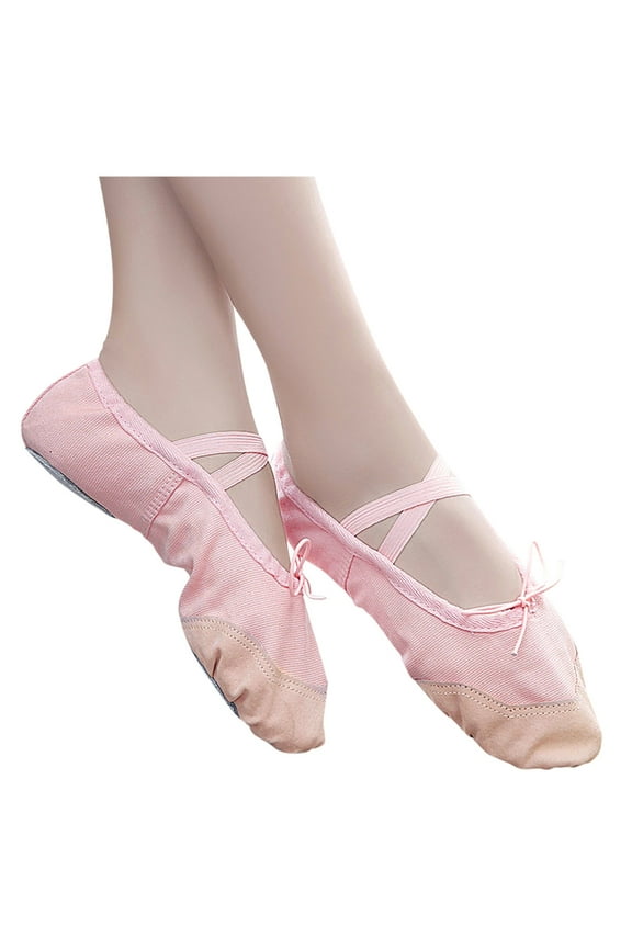 Girls Ballet Elastic Band Dance Shoes Canvas Gymnastics Flats Split Sole Shoes Baby Sneakers Size 7.5-8 Years Pink