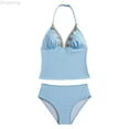 thumbnail image 1 of Zecgelong Girls' Bikini For Girls With Neck Two Piece Swimwear With Metallic Trim And Triangle Top Beach Approved Swim Blue Size 12-13 Years, 1 of 6