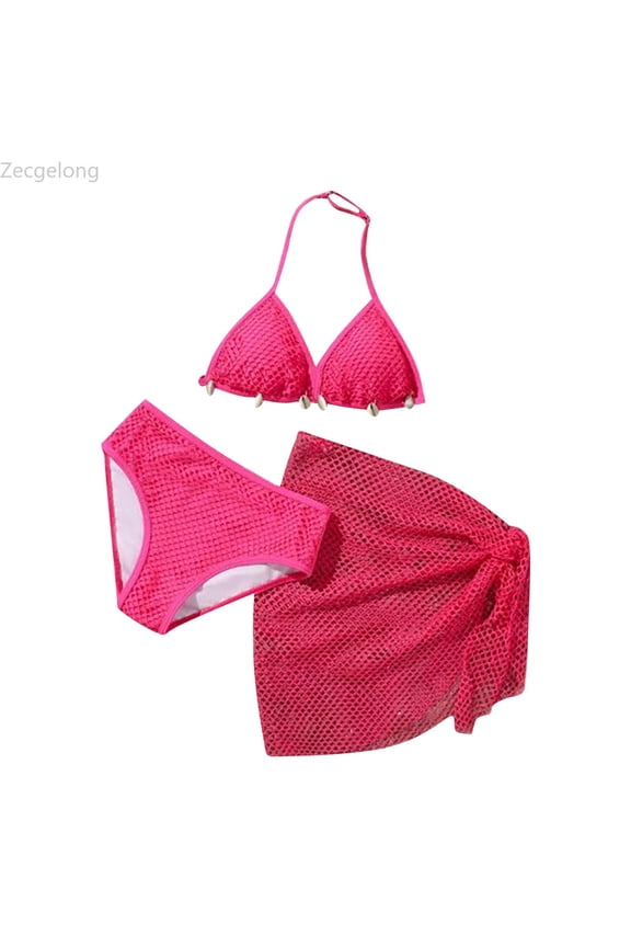 Girls Bikini Swimsuit With Design Tie Straps And Matching Three Piece Summer Beachwear ‌Girls Swimwear 3 Piece Set Plus Size Size 8-9 Years